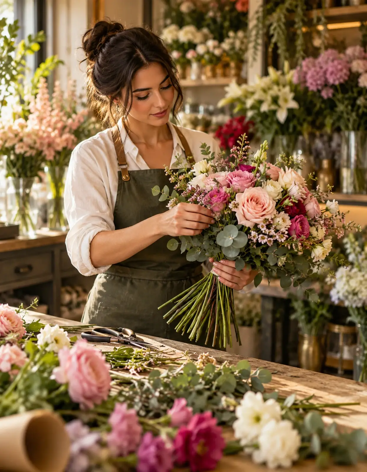 Florista a criar uma composição floral